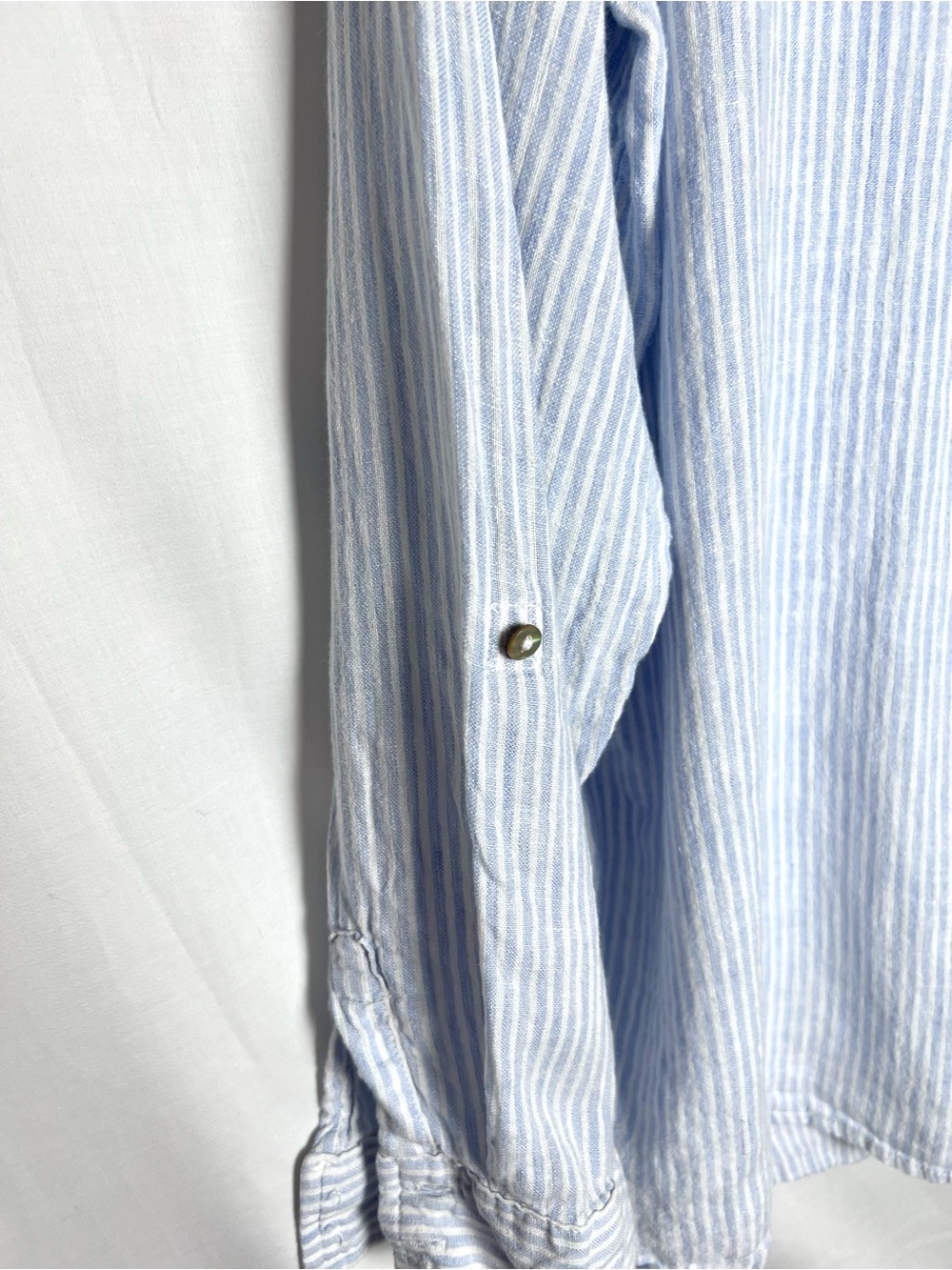 Sigrid Olsen Light Blue and White Striped Casual Button-Down Shirt 100% Linen - Picture 3 of 8